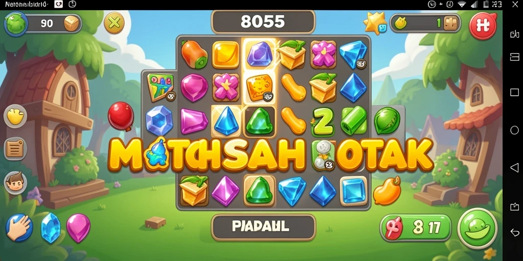 Screenshot gameplay 8055 yang menunjukkan aksi Match-3 yang mendebarkan.