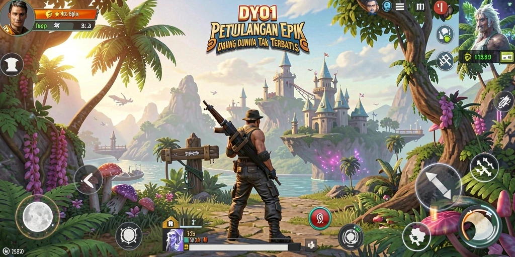 Tampilan gameplay DYO1 yang menakjubkan saat menjelajahi dunia petualangan.