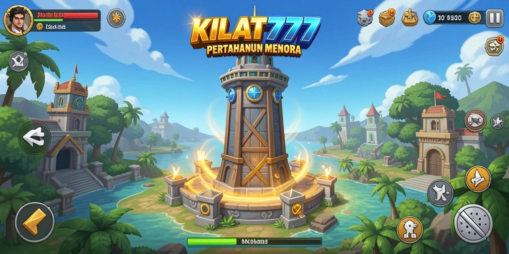 Screenshot gameplay KILAT777 menampilkan aksi pertahanan Tower Defense yang seru.