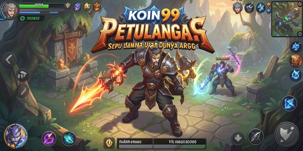 Screenshot KOIN99 menampilkan adegan pertempuran intens di dunia fantasi.