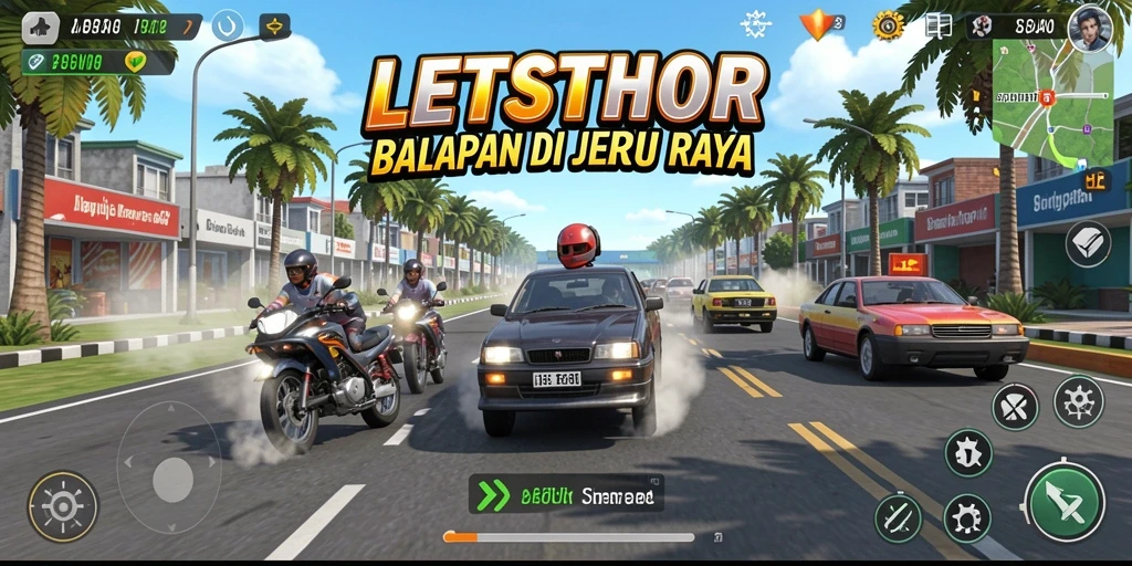 Gameplay LETSTHOR yang menegangkan dan penuh aksi balapan.