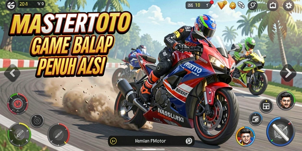 Gameplay seru MASTERTOTO dengan balapan motor yang mendebarkan.