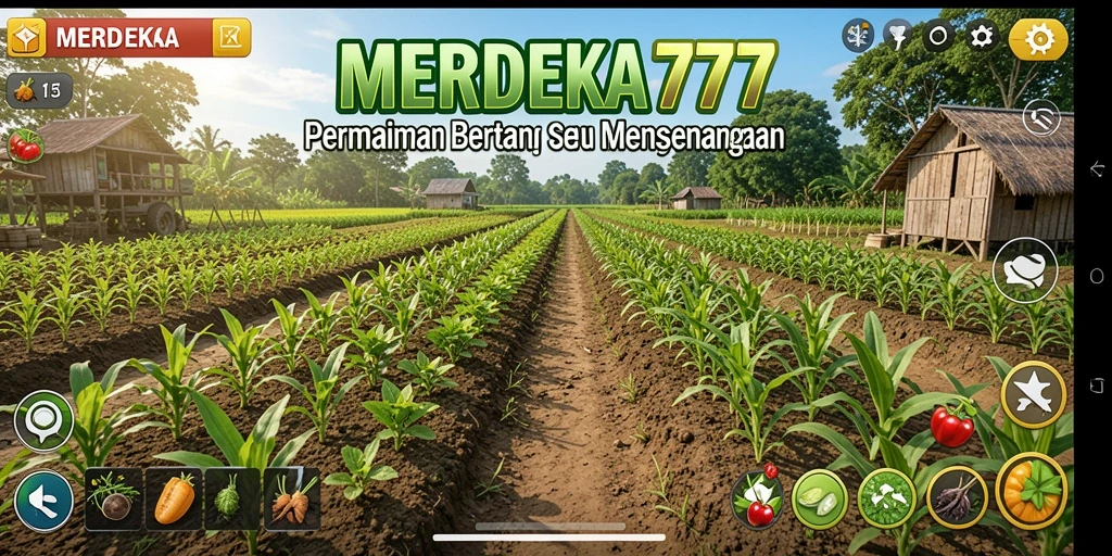 Screenshot gameplay MERDEKA777 menunjukkan aktivitas bertani yang menyenangkan.