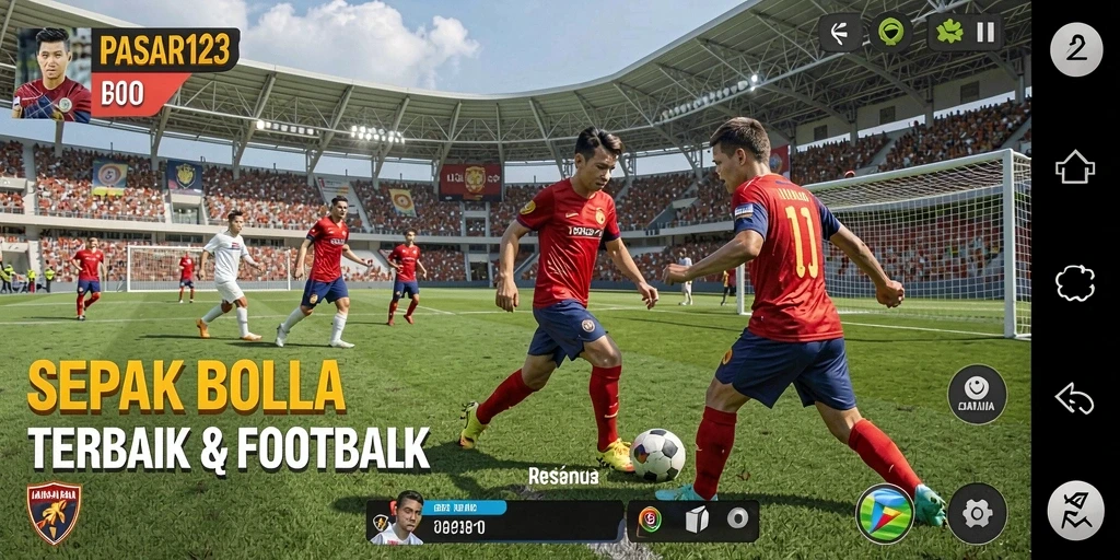 Tampilan gameplay PASAR123 dengan aksi seru di lapangan sepak bola.