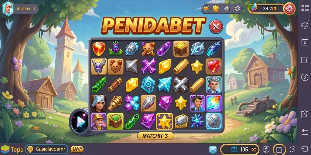 Tampilan gameplay PENIDABET yang seru dalam pertarungan Match-3.