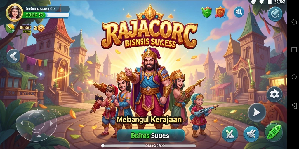 Tampilan gameplay RAJACORC dengan berbagai pilihan bisnis dan strategi.