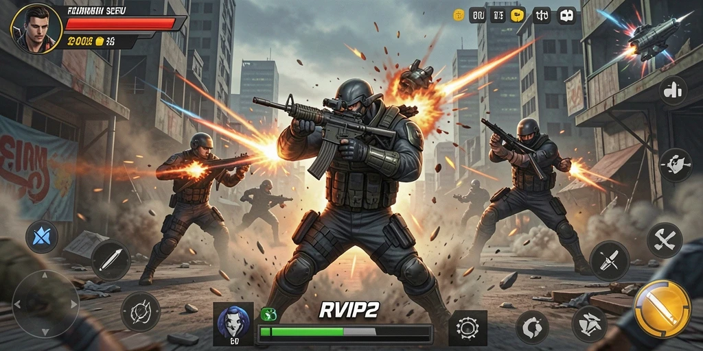 Screenshot gameplay RVIP2 menampilkan pertarungan yang intens.