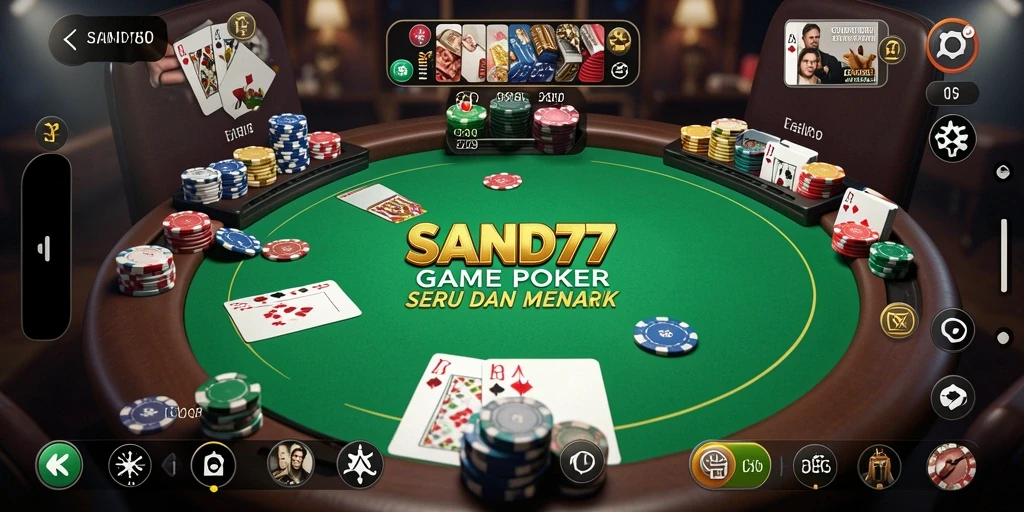 Screenshot utama SAND77 menampilkan keseruan bermain Poker dengan teman-teman.