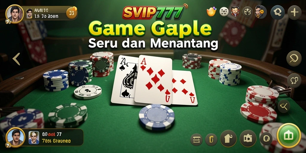 Tampilan seru gameplay Gaple SVIP777 dengan kartu dan grafik yang menarik.