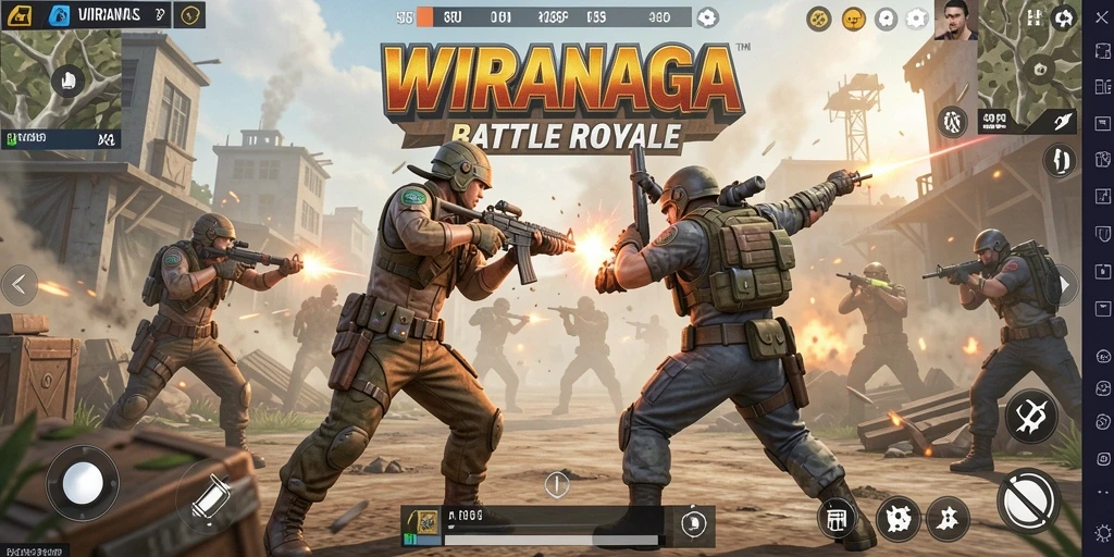 Screenshot gameplay WIRANAGA menampilkan aksi seru dalam arena Battle Royale.