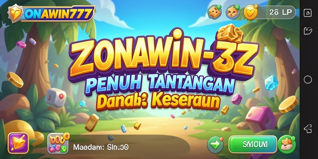 Tampilan gameplay ZONAWIN777 dengan elemen Match-3 yang cerah.